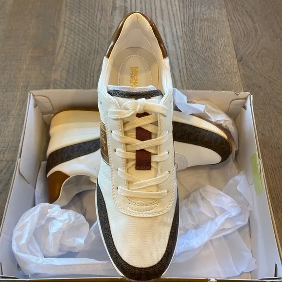 Michael Kors Mabel Brown MK Trainer Wedges Sneakers Shoes Flats Multi Size NEW
