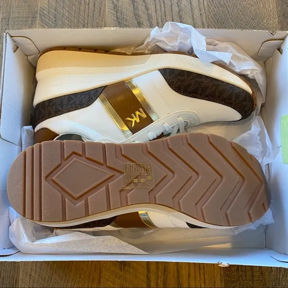 Michael Kors Mabel Brown MK Trainer Wedges Sneakers Shoes Flats Multi Size NEW