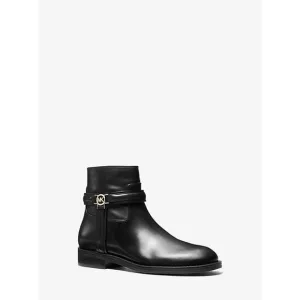 MICHAEL KORS “MINDY” FLAT LOGO BOOTIE BOMBE LEATHER BLACK SIZE 8.5 MSRP$398