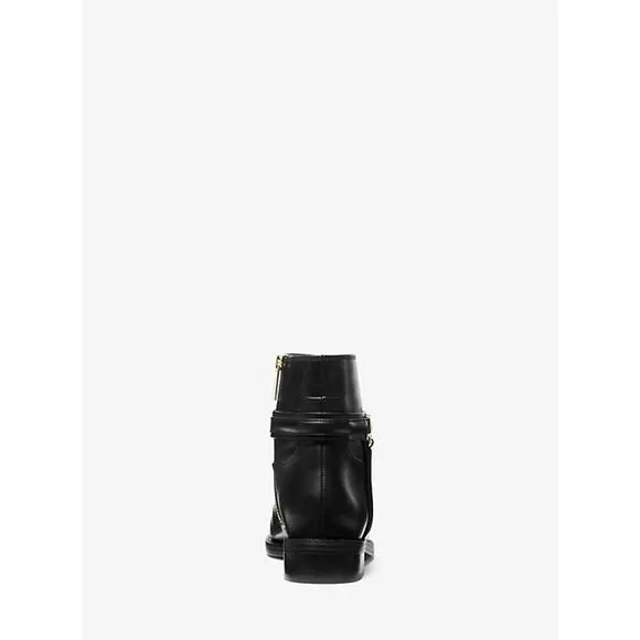 MICHAEL KORS “MINDY” FLAT LOGO BOOTIE BOMBE LEATHER BLACK SIZE 8.5 MSRP$398