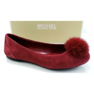 Michael Kors Remi Ballet Flat Shoes Pom Pom Mulberry Red Suede / Fur Size 7