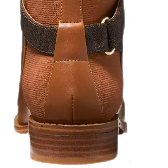 Michael Kors Rory Flat Bootie Ankle Boots MK Logo Hardware Luggage Size 6