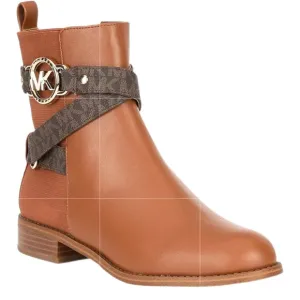 Michael Kors Rory Flat Bootie Ankle Boots MK Logo Hardware Luggage Size 6