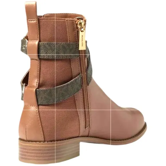 Michael Kors Rory Flat Bootie Ankle Boots MK Logo Hardware Luggage Size 6