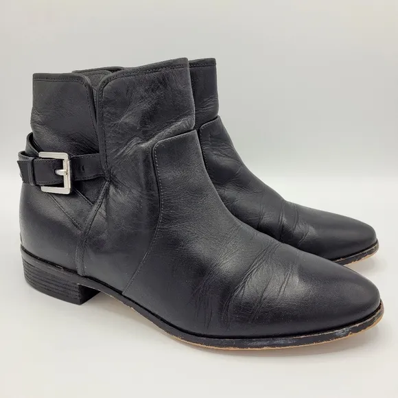 Michael Kors Salem Ankle Bootie Pull On Buckle Black Leather Boots Women's 10
