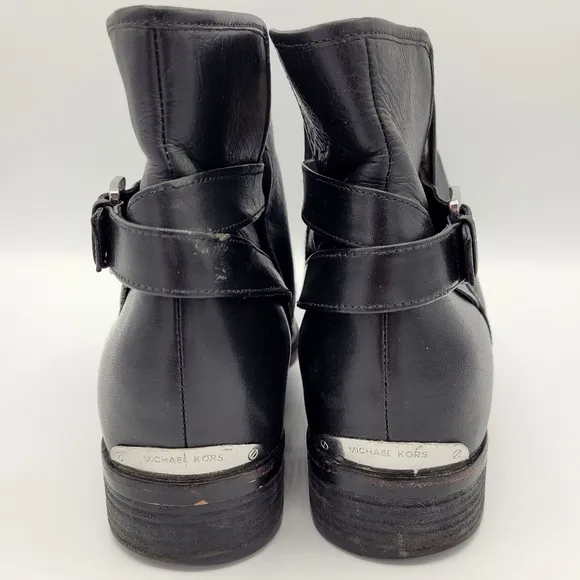Michael Kors Salem Ankle Bootie Pull On Buckle Black Leather Boots Women's 10