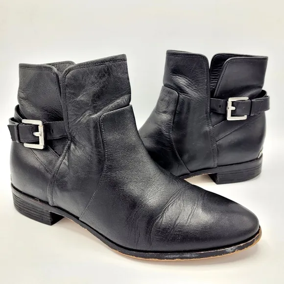 Michael Kors Salem Ankle Bootie Pull On Buckle Black Leather Boots Women's 10