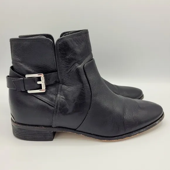 Michael Kors Salem Ankle Bootie Pull On Buckle Black Leather Boots Women's 10