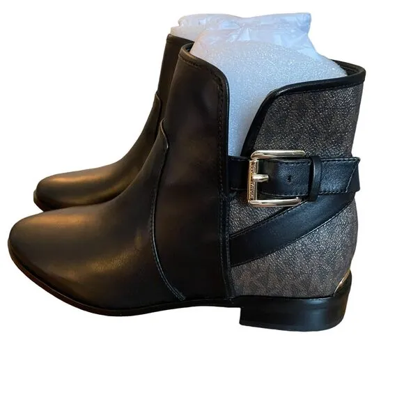 Michael Kors Salem Bootie Shoes Size 5 Black Brown Leather Buckle Straps