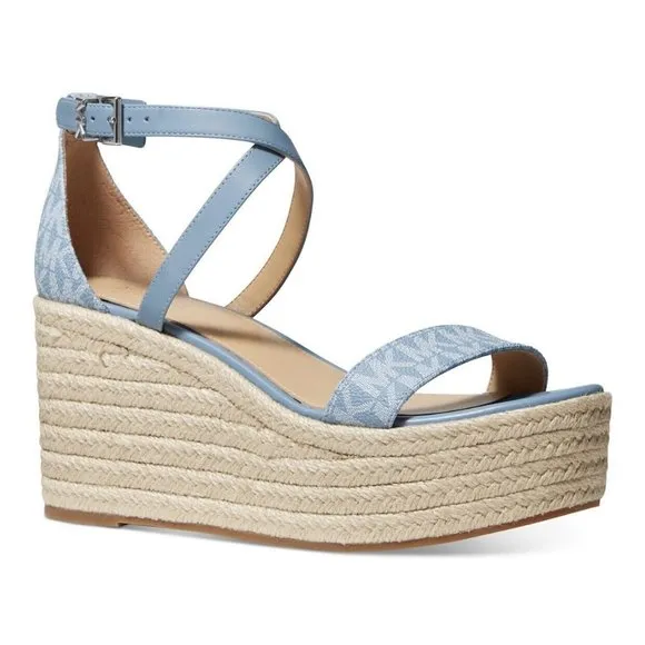 Michael Kors Serena Wedge Espadrille Sandals Chambray Size: 8.5 NIB!
