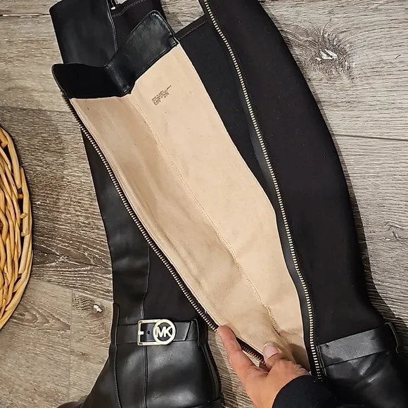 MICHAEL KORS tall riding boots black leather flats