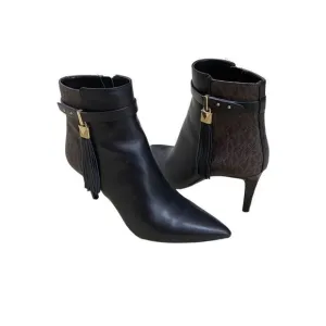 🌟Michael Kors🌟 Black/Brown Logo Leather Heeled Ankle Boots with Tassels