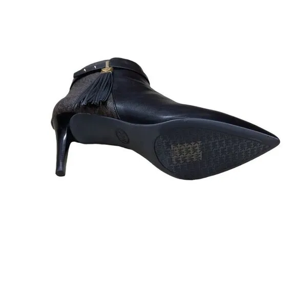🌟Michael Kors🌟 Black/Brown Logo Leather Heeled Ankle Boots with Tassels