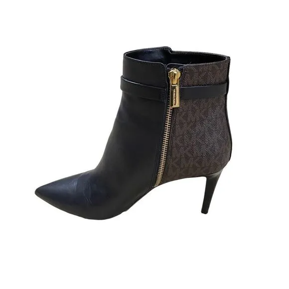 🌟Michael Kors🌟 Black/Brown Logo Leather Heeled Ankle Boots with Tassels