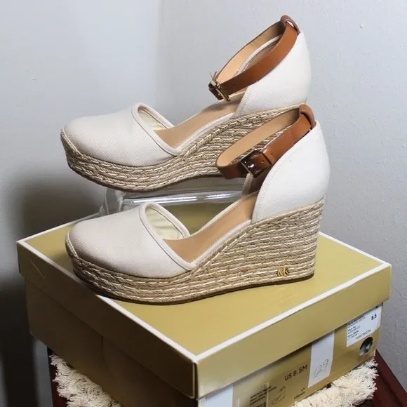 MICHAEL Michael Kors Cream and Brown Wedge Espadrilles