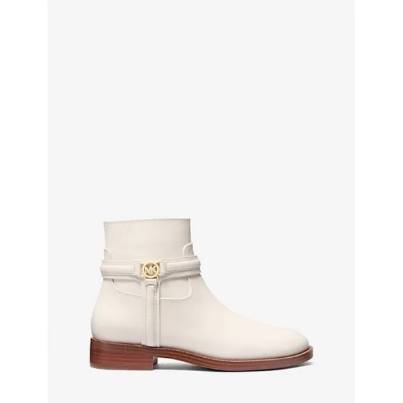 Michael Michael Kors Flat MINDY Bootie Bombe Leather LT Cream 8 $000 NIB