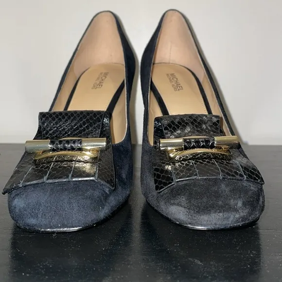 Michael Michael Kors Gloria Kiltie Chunk Heel Suede Shoes.  Size 8.