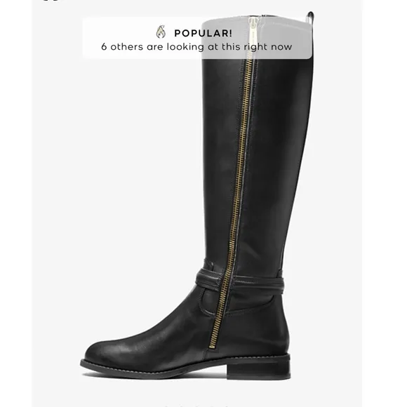 Michael Michael Kors Mindy Flat Leather Boot Black 8 m $375