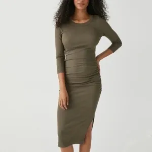 Michael Stars Christina Midi Dress Size S Dolma Green Ultra Rib Cotton Modal