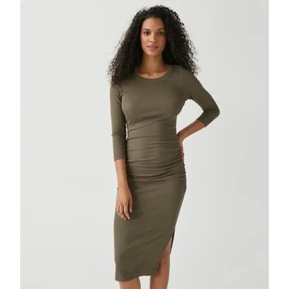 Michael Stars Christina Midi Dress Size S Dolma Green Ultra Rib Cotton Modal