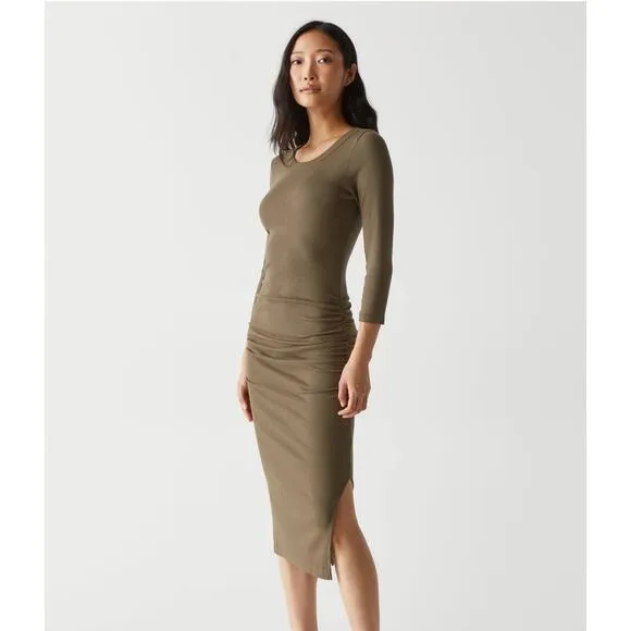 Michael Stars Christina Midi Dress Size S Dolma Green Ultra Rib Cotton Modal