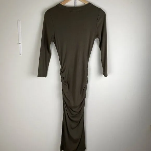 Michael Stars Christina Midi Dress Size S Dolma Green Ultra Rib Cotton Modal