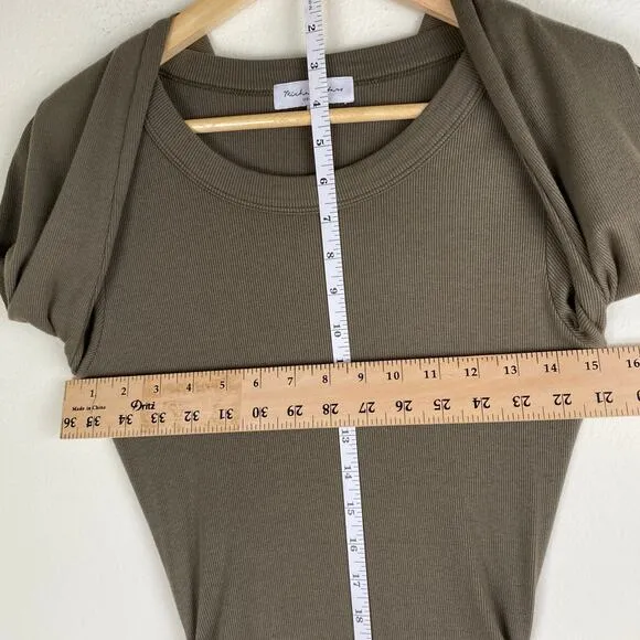 Michael Stars Christina Midi Dress Size S Dolma Green Ultra Rib Cotton Modal