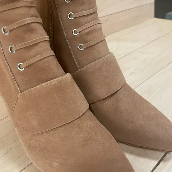 Michaela V Marta Suede Pointed Toe Heeled Boots Tan 38 EU