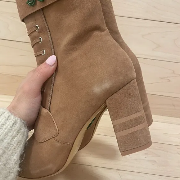 Michaela V Marta Suede Pointed Toe Heeled Boots Tan 38 EU