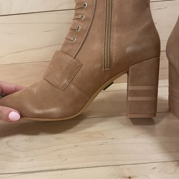 Michaela V Marta Suede Pointed Toe Heeled Boots Tan 38 EU