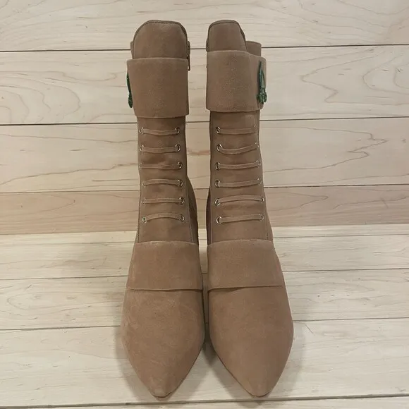 Michaela V Marta Suede Pointed Toe Heeled Boots Tan 38 EU