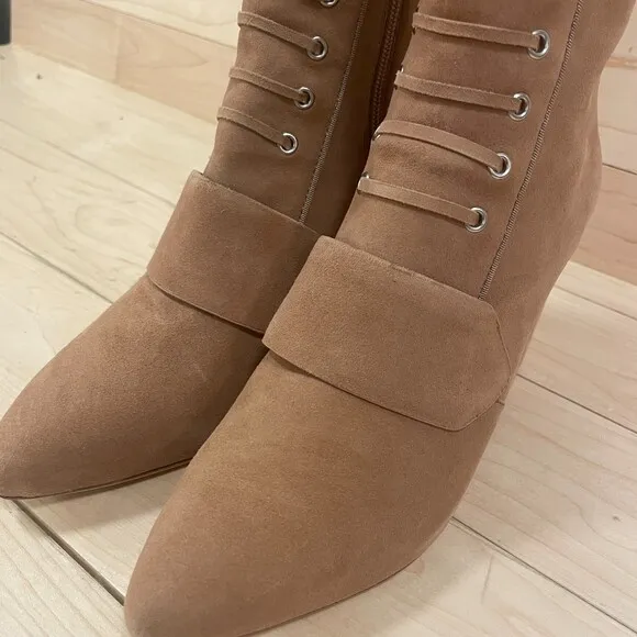 Michaela V Marta Suede Pointed Toe Heeled Boots Tan 38 EU