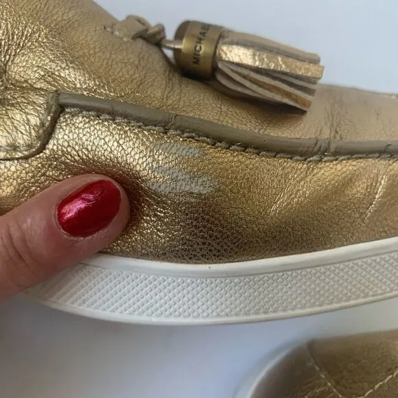 MICHAEL KORS CALLAHAN GOLD TASSEL FLATS LOAFERS