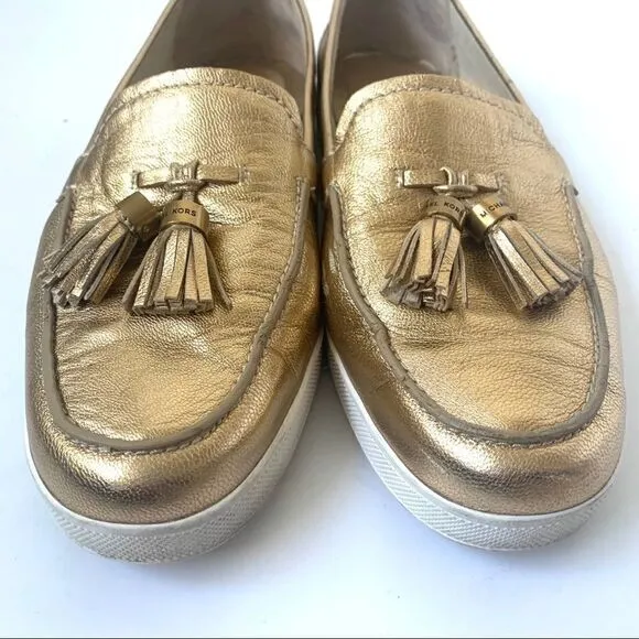 MICHAEL KORS CALLAHAN GOLD TASSEL FLATS LOAFERS