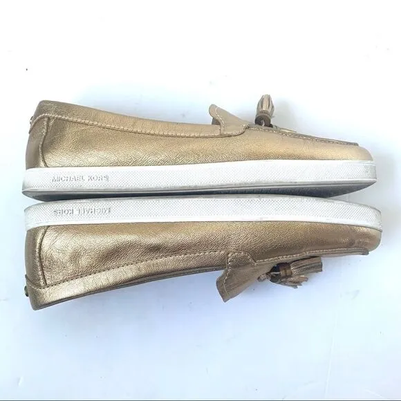 MICHAEL KORS CALLAHAN GOLD TASSEL FLATS LOAFERS