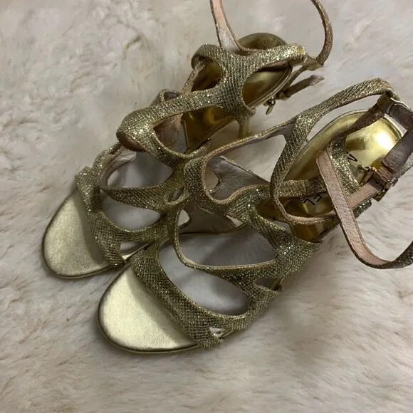 Michael Kors  Yvonne Gold glittered strappy heels size 8