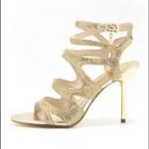 Michael Kors  Yvonne Gold glittered strappy heels size 8