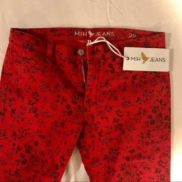 MIH Jeans red &amp; black floral ‘the Ellsworth’ skinny ankle jean