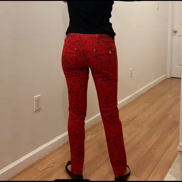MIH Jeans red &amp; black floral ‘the Ellsworth’ skinny ankle jean