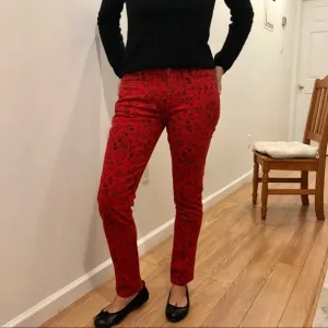 MIH Jeans red &amp; black floral ‘the Ellsworth’ skinny ankle jean