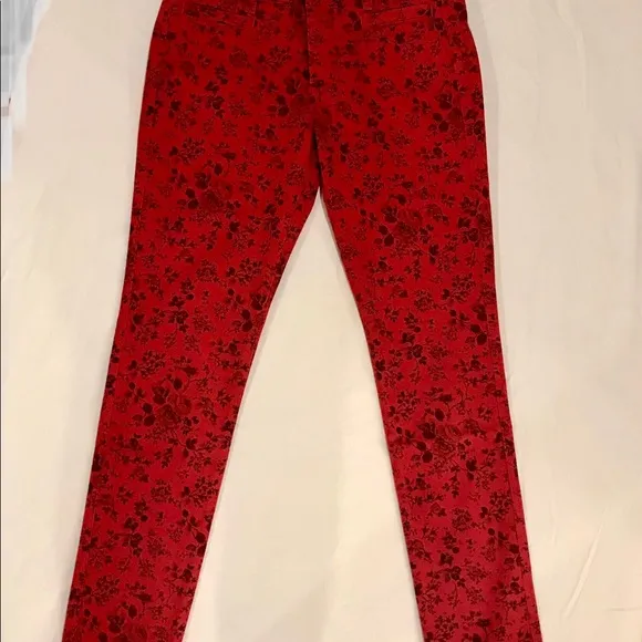MIH Jeans red &amp; black floral ‘the Ellsworth’ skinny ankle jean