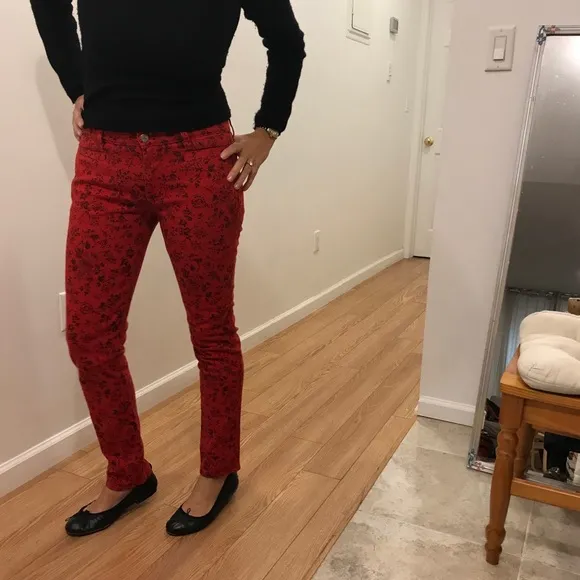 MIH Jeans red &amp; black floral ‘the Ellsworth’ skinny ankle jean