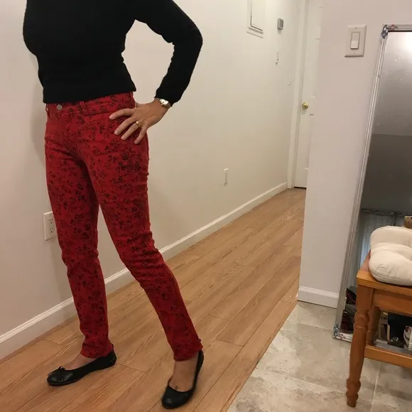 MIH Jeans red &amp; black floral ‘the Ellsworth’ skinny ankle jean
