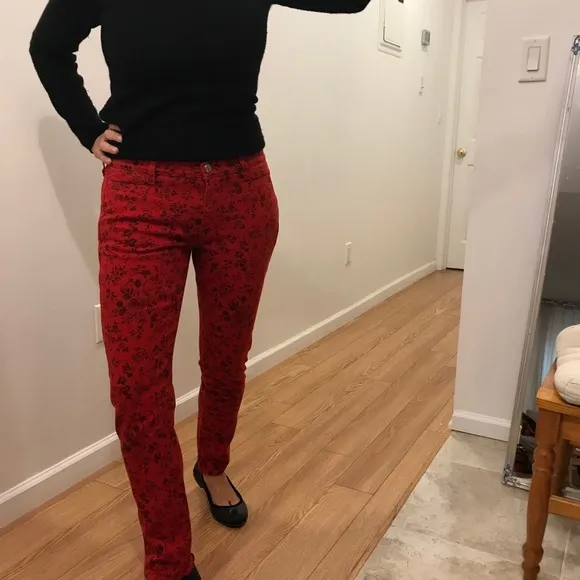 MIH Jeans red &amp; black floral ‘the Ellsworth’ skinny ankle jean