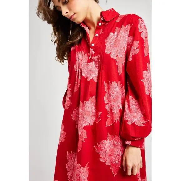 Mille Resort Bonnie Dress Claret Bloom Button Shirt Long Sleeve Tuckernuck