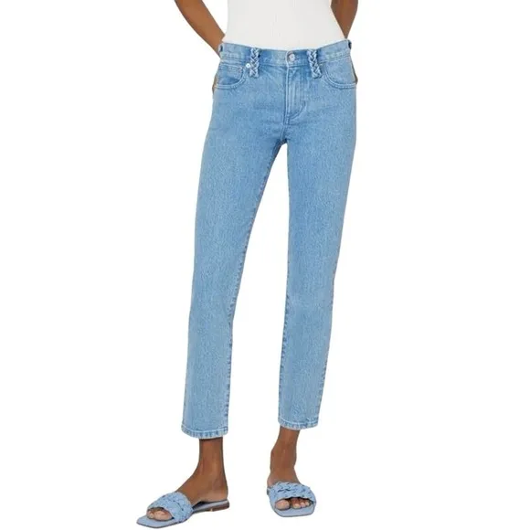 MILLY Gale Skinny Ankle Braided Belt-Loop Denim Blue Jeans - Sz 28