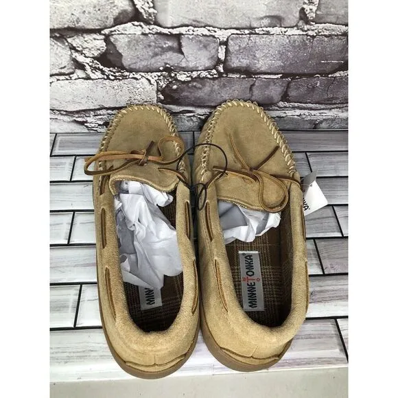 Minnetonka 41251 Cinnamon Tory Traditional Trapper Tan Suede Moccasin Men 12M/45