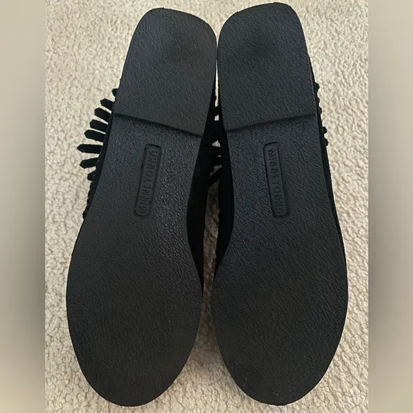 Minnetonka Black Fringe Back Zip Ankle Boot Suede Leather Moccasins Size 6