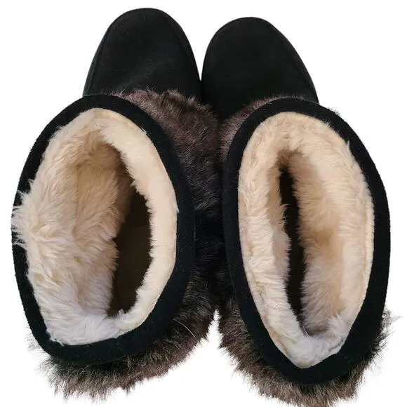 MINNETONKA Black Suede Faux Fur Sherpa Lined Ankle Moccasins 3779X Women's 9