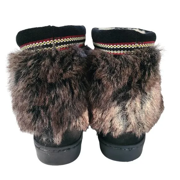 MINNETONKA Black Suede Faux Fur Sherpa Lined Ankle Moccasins 3779X Women's 9